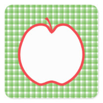 Red Apple. With Green and White Check Background. Square Stickers