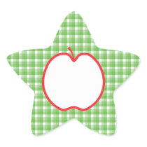 Red Apple. With Green and White Check Background. Star Sticker
