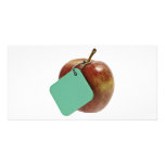 Red apple with green tag photo cards