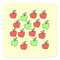 Red Apples and Green Apples, Pattern, on Cream. Square Sticker
