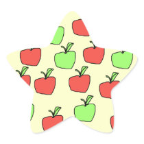 Red Apples and Green Apples, Pattern, on Cream. Star Sticker