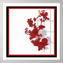 Red Asian Floral Posters