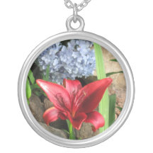 Red Asiatic Lily and Hydrania Necklace