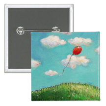 Red Balloon - blue sky beautiful day art Pinback Button