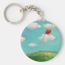 Red Balloon - blue sky beautiful day art Keychain