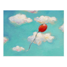 Red Balloon - blue sky beautiful day art Post Cards