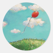 Red Balloon - blue sky beautiful day art Round Stickers