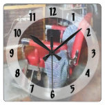 Red Barber Chair Square Wall Clocks