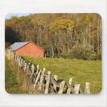 Red barn and fencerow along the Blue ridge Mousepads