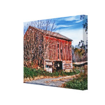 Red Barn. Blue Sky. Stretched Canvas Print