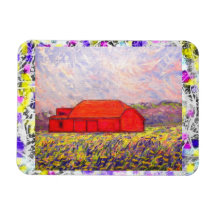 red barn wildflowers drip magnet
