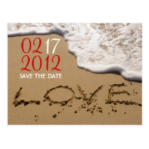 Red Beach "Love in the Sand" Save the Date Post Cards