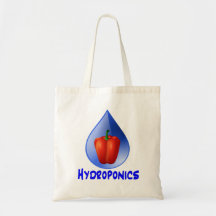 Red bell pepper blue text blue drop hydroponics canvas bags