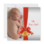 Red Bells Baby's First Christmas Photo Card Announcement