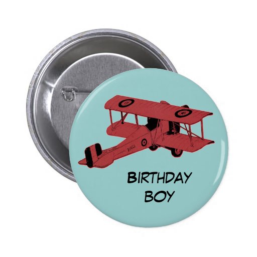 red biplane birthday boy pin button | Zazzle