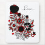 Red & Black Abstract Hearts & Flowers Design Mouse Pads