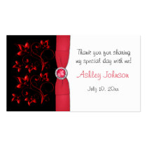 Red, Black, and White Floral Party Favour Tag