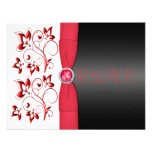 Red, Black and White Floral RSVP Card Personalised Invitations