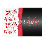 Red, Black and White Floral Sweet Sixteen Invite