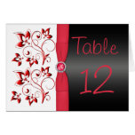 Red, Black and White Floral Table Number Card
