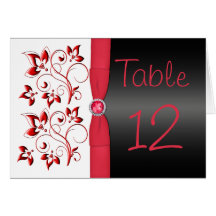 Red, Black and White Floral Table Number Card