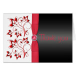 Red, Black and White Floral Thank You Card