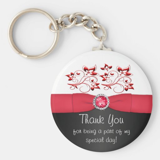Red, Black, and White Floral Thank You Keychain