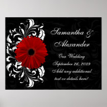 Red, Black and White Scroll Gerbera Daisy