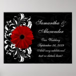 Red, Black and White Scroll Gerbera Daisy Posters