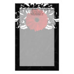 Red, Black and White Scroll Gerbera Daisy Customized Stationery