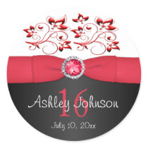 Red, Black, and White Sweet 16 1.5" Round Sticker
