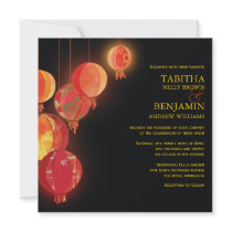 Red & Black Asian Theme Modern Formal Wedding Invitations