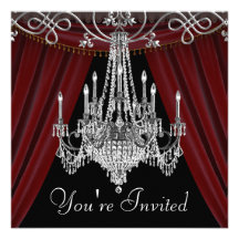 Red Black Chandelier Party Invitations