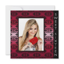 Red Black Damask Photo Sweet 16 Birthday Party