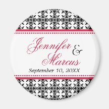 Red black filigree fancy wedding save the date refrigerator magnet