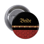 Red black gold damask wedding pinback button