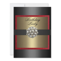 Red/Black & Gold Pearl Design Birthday Invitation