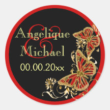 Red black gold wedding engagement stickers