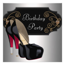 Red Black High Heel Shoes Birthday Party Personalised Announcement