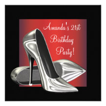 Red Black High Heels Womans 21st Birthday Personalised Invitation