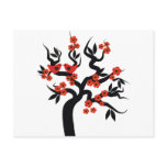 Red black Love birds sakura cherry tree & Blossoms Postcards