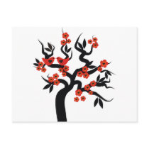 Red black Love birds sakura cherry tree & Blossoms Postcards