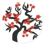 Red black Love birds sakura cherry tree & Blossoms Round Sticker