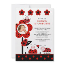 RED & Black PHOTO Ladybug Birthday Invitation