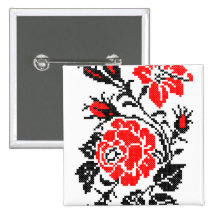 Red&Black Rose cross-stitch Russian Pattern Button