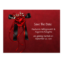 Red & Black Roses Ribbon Save The Date Post Card