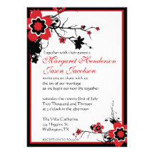 Red & Black Sakura Cherry Blossoms Wedding Invite