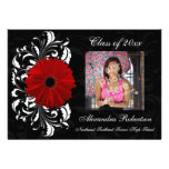 Red/Black Scroll Gerbera Daisy Graduation Personalized Invitation