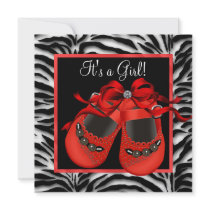 Red Black Shoes Red Zebra Baby Girl Shower Personalized Invite