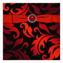 Red Black Tie Black Damask Party Invitation